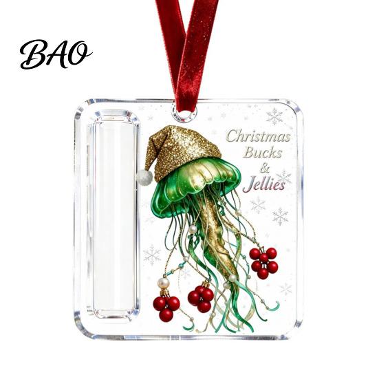 Christmas Cash Gift Ornament Acrylic Money Holder Ornament, Xmas Holiday Tree Hanging with Slot, Decoration