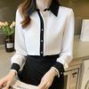 2026 Spring Korean Style Silk Color Block Long Sleeve Women's Fashion Shirt