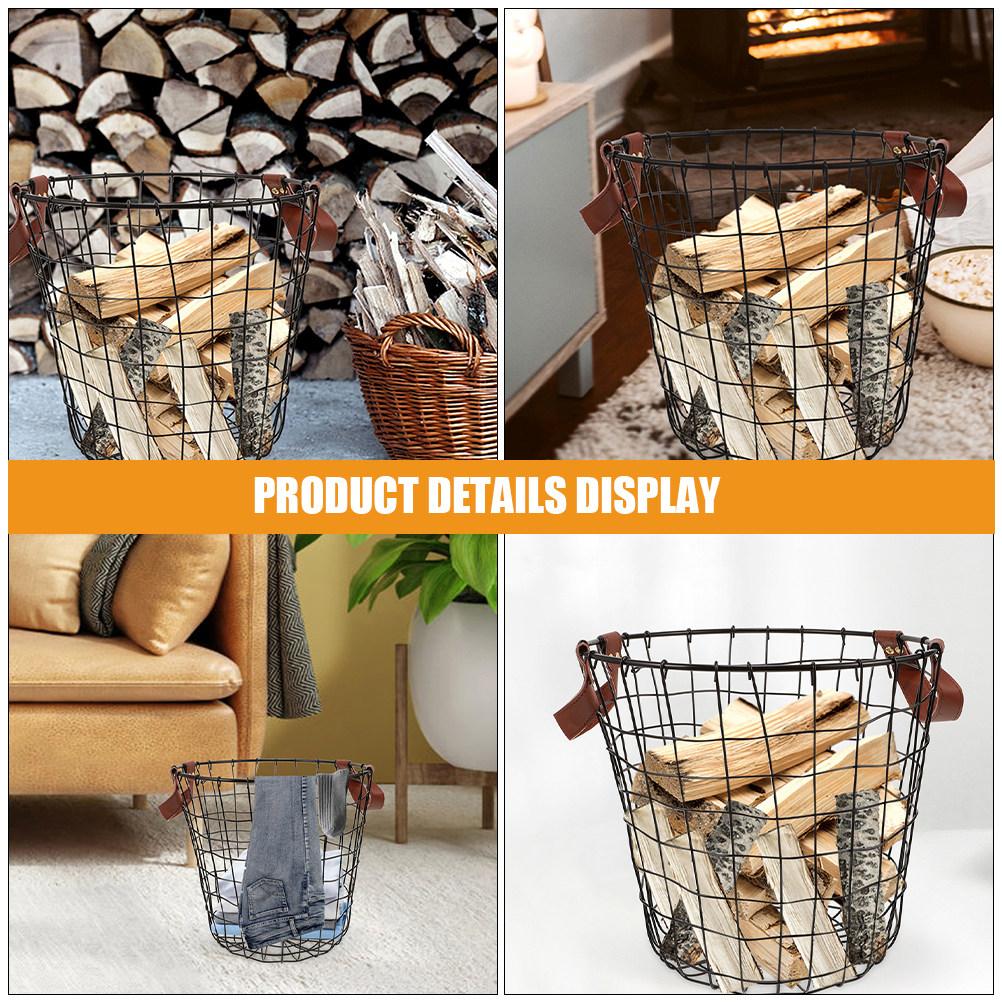 

Large Round Iron Firewood Basket Outdoor Storage Rack Wire Mesh Farmhouse Organizer Bin Metal Laundry Basket 26.5X26.5X18CM
