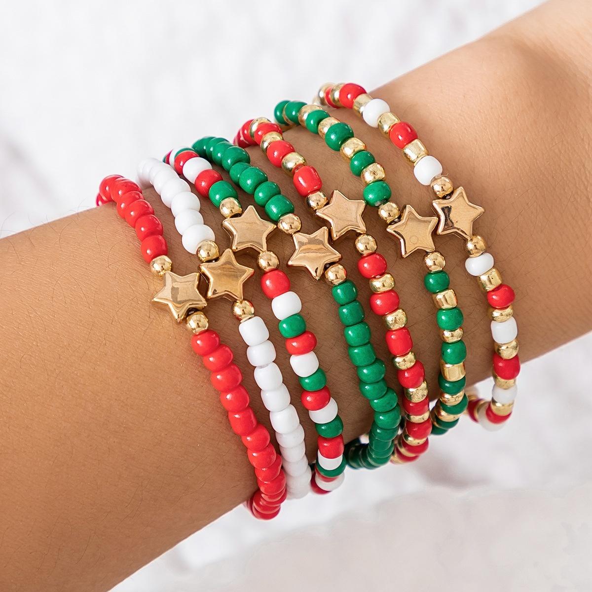

Christmas Letters Heart Santa Claus Tree Deer Crystal Soft Clay Beaded Multi-Layer Bracelet For Women Men Holiday Jewelry Gift