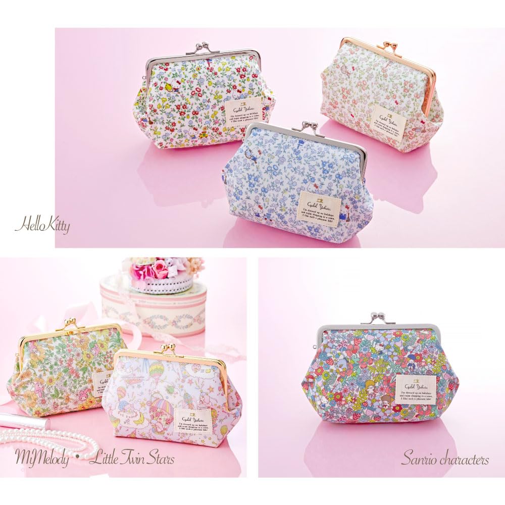 Made In Makeup Pouch Featuring Sanrio Characters and Liberty Floral Prints Globe by Cyalel Yahata Stylish, Japan, Clasp-Closed (Fruit Red)