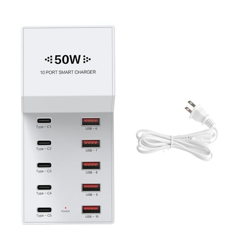 

50W USB C Charging Dock Multiport Charging Station for Phone Tablet with 5 USB-A & 5 Type-C Port Universal Power Strips