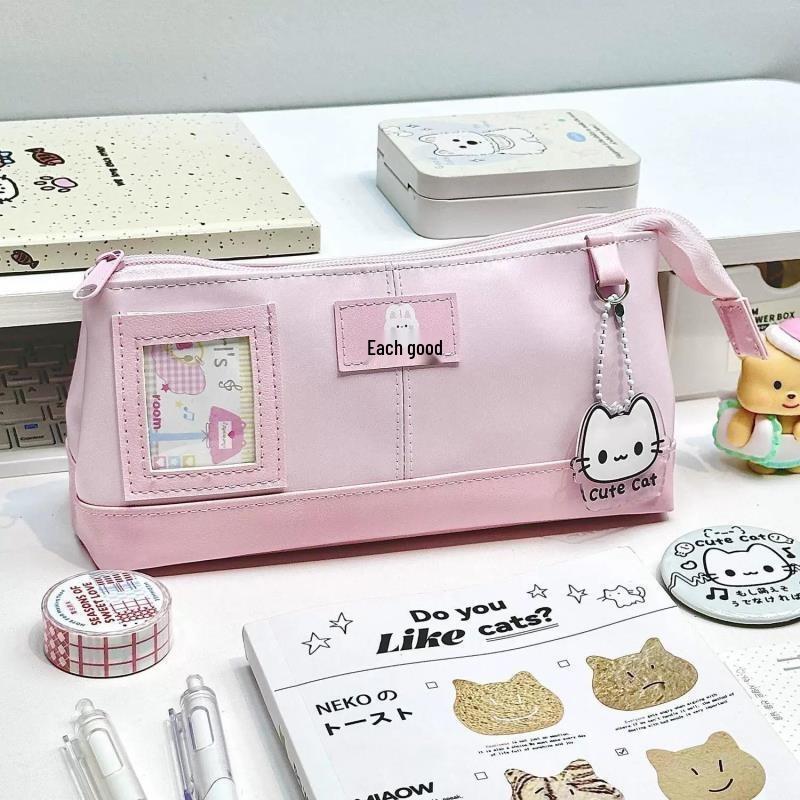 Xiaohongshu Braune Katze Cartoon Federmäppchen, Japanischer Stil, Multifunktionale PU Schreibwarentasche.