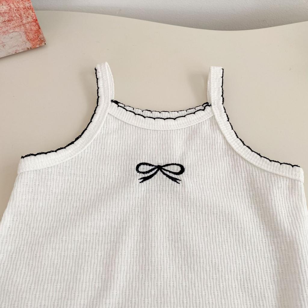 Baby Girl Summer Breathable Romper with Simple Bow Strap Onesie