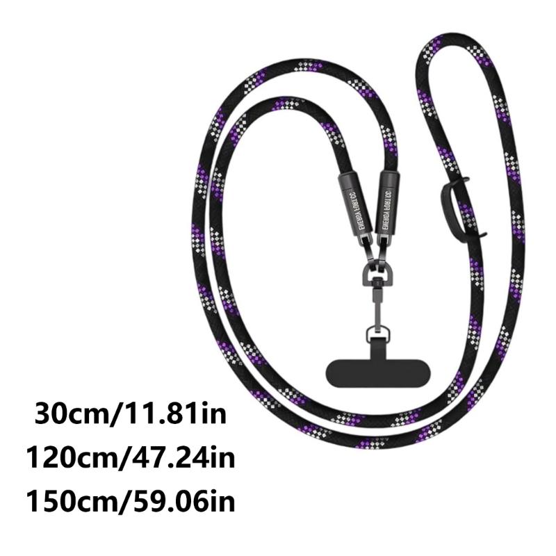 Crossbody Phone Lanyard Straps with Patches Adjustable Braided Neck Straps Necklace with 240W Charging Cable for Smartphone