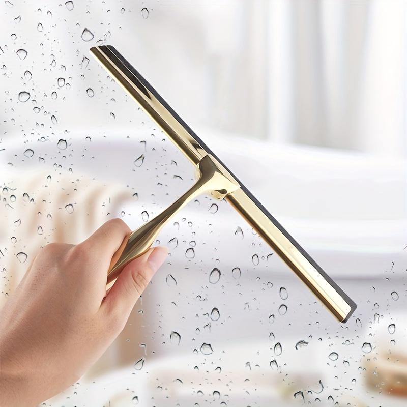 1 Duschskrapa och fönsterskrapa i rostfritt stål, Ergonomiskt handtag, Sömlös silikonfilm, Självhäftande krok, Lämplig för badrum, kakel, bilfönster