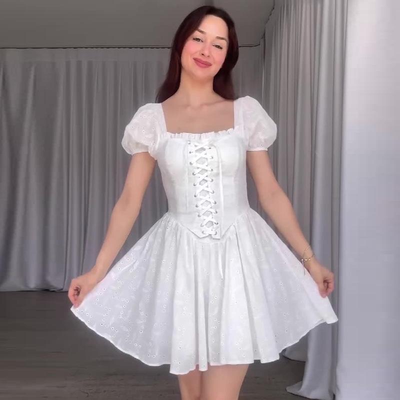 2024 European & American Summer Waist-Slimming French Tea Break Dress