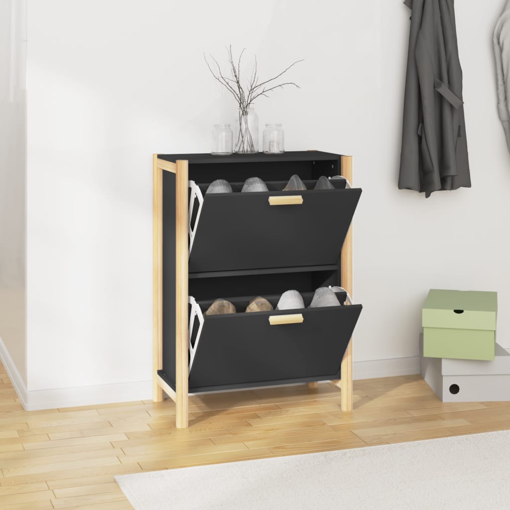Shoe Cabinet Black 57.5 X 33 X 80 Cm Particleboard