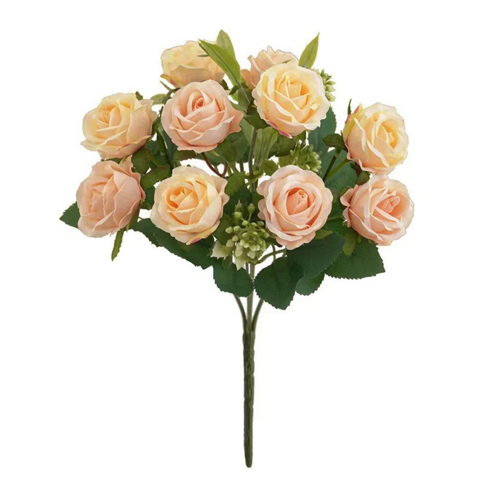 10 Heads Rose Artifcial Flower Green Leaves Multicolor Faux Flower Rose Photo Props Desktop Ornament Simulation Rose Flower