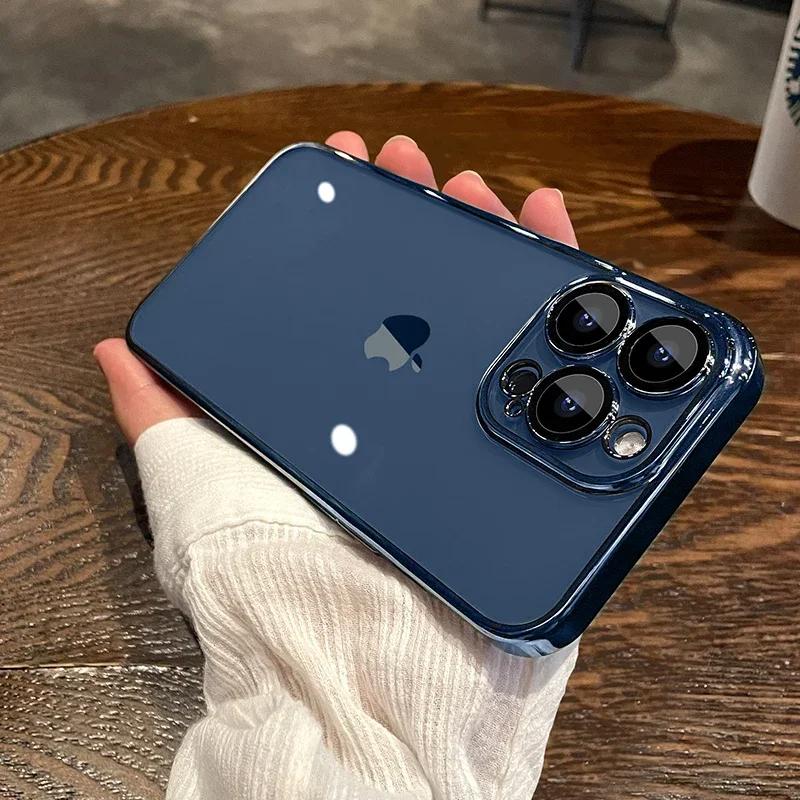 NYHET Luxury Plating Clear Phone Case For iPhone 15 14 13 11 12 Pro Max X XS Max XR 7 8 Plus Full Lens Protector Silikondeksel