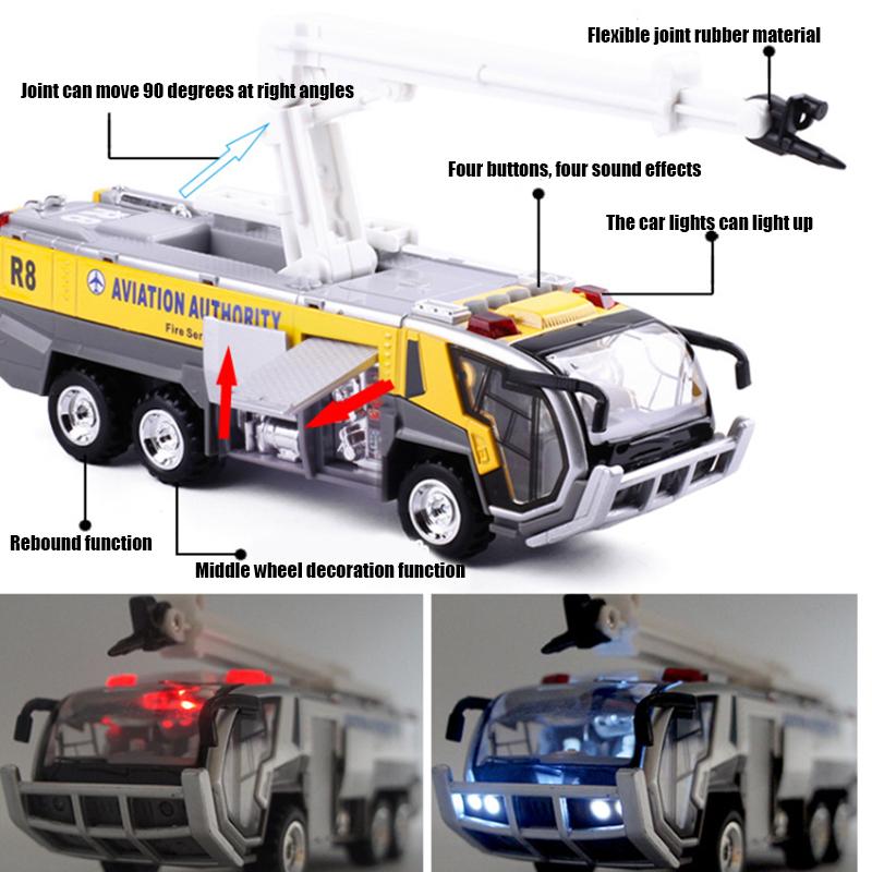 1/32 lotniskowe wozy strażackie dla chłopców, wóz strażacki zabawki Diecast silnik wozu strażackiego Pullback zabawka cierna pojazd inżynieryjny Model wozu strażackiego