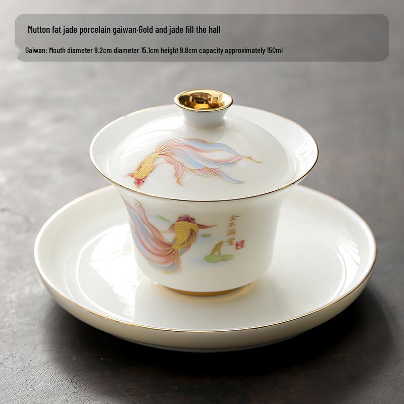 Dehua White Porcelain Sancai Gaiwan Ceramic Tea Set - Insulated Kung Fu Teacup and Brewing Bowl