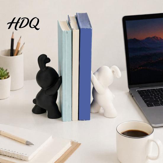 Symmetrical Animal Book Ends 2PCS Bunny Bookends 3D Printed Rabbit Matte Black And Functional Student School Supplies White Stoppers for Home Office