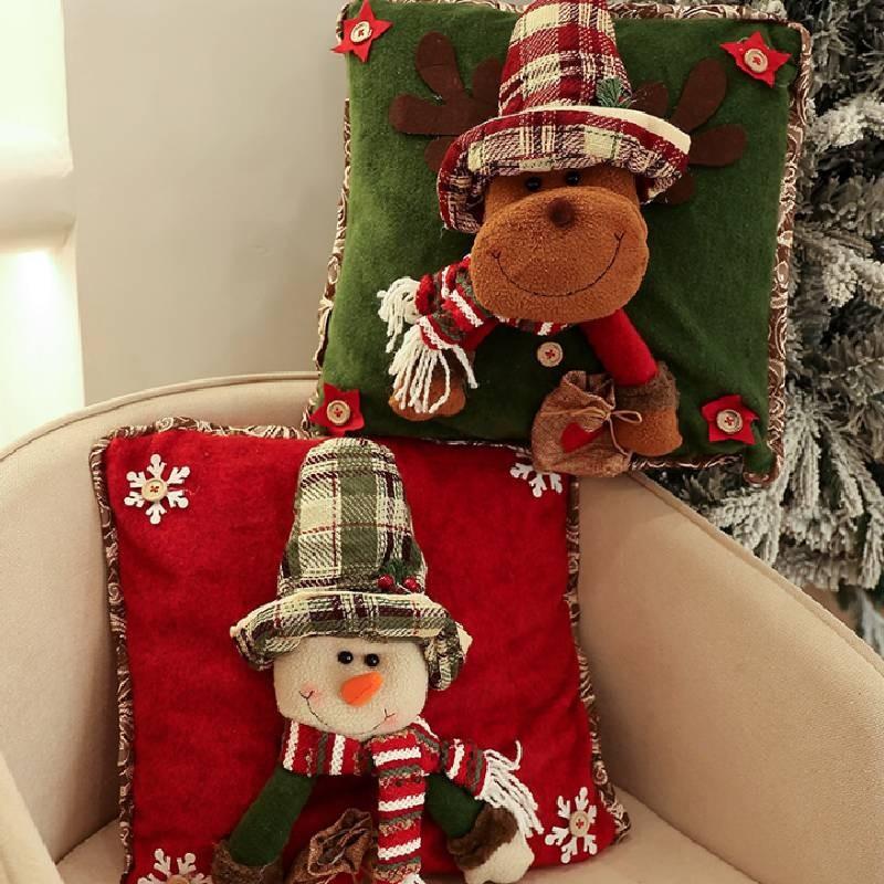 Festive Cartoon Santa Claus Plush Pillow Cover Decorative Hat For Cozy Home And Party Decor