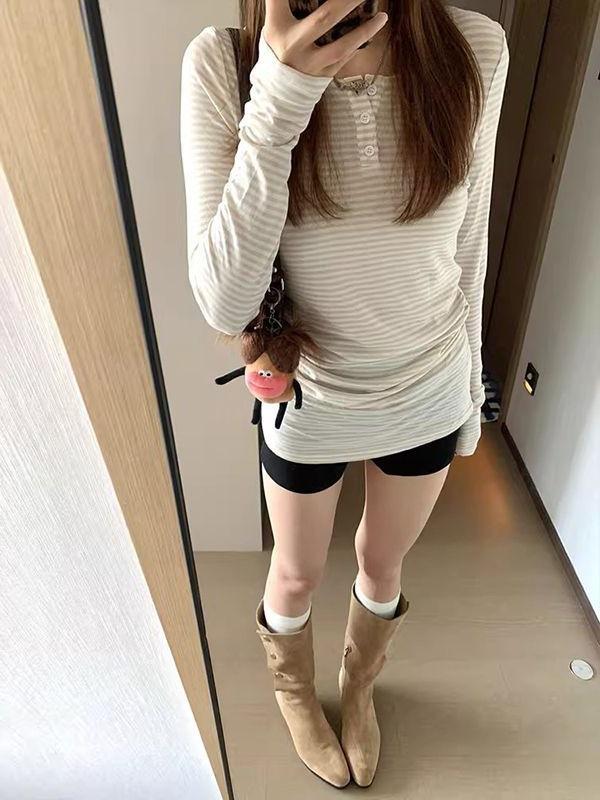 Retro Striped Slim Fit Long Sleeve Women s T-shirt S