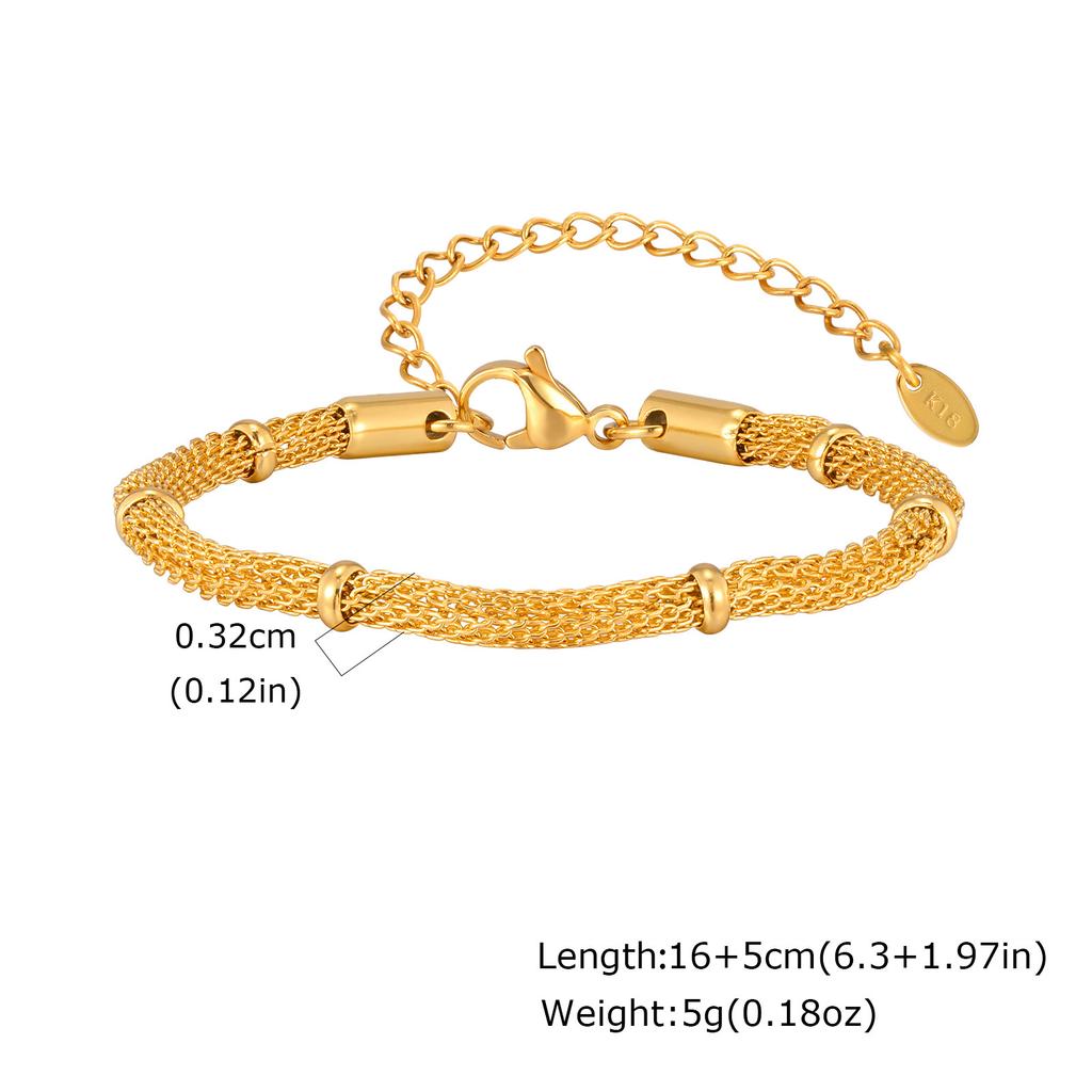Women'S Fashion Niche Simple Mesh Bead Chain Necklace Bracelet 18K Gold Nc-2490