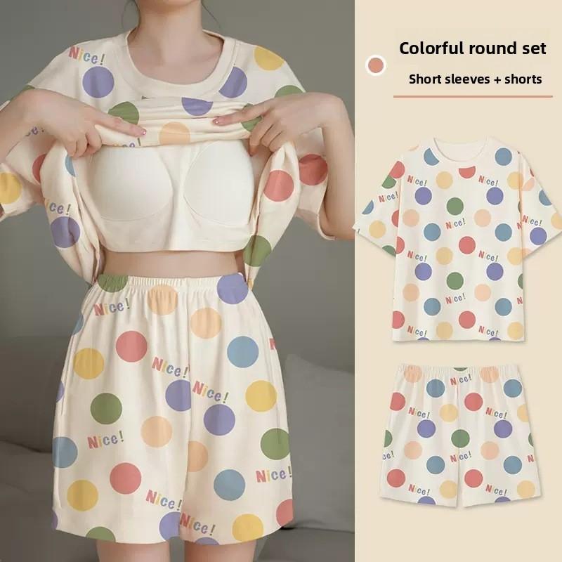 Cartoon Girl Summer Pajamas Set With Chest Padding For Sleep And Lounge Comfort