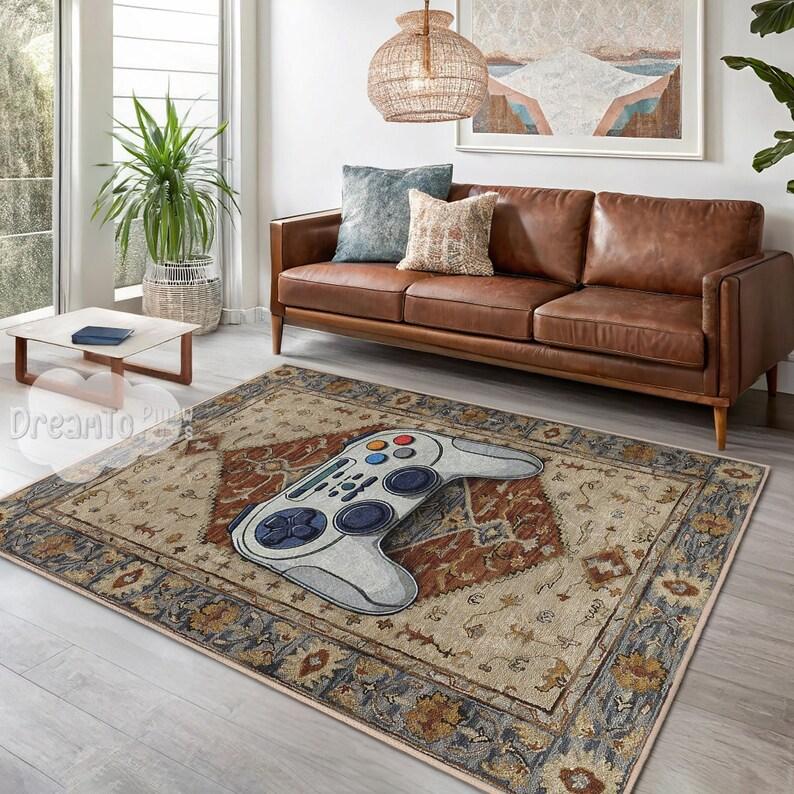 Game Controller Pattern Carpet Mat Rug Home Decoration Living Room Bedroom Retro Video Game Design Non Slip Durable
