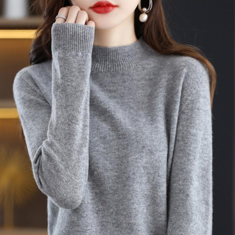 TIFICY Women's Fashion Casual Fall Winter Solid Color Print Long Sleeve Half Turtleneck Tops Women's Clothing Woolen Knitwear Sweaters