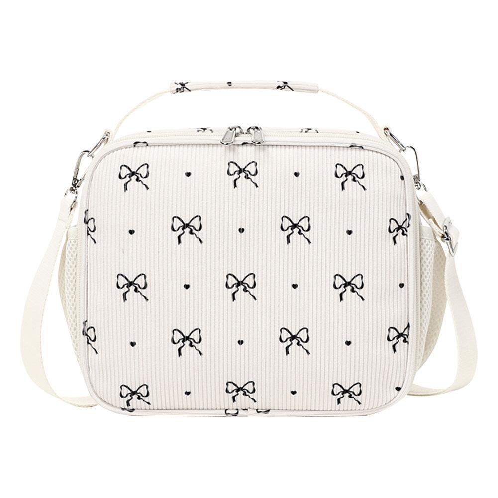 Corduroy Picnic Food Pouch Large Insulation Lunch Box Floral Printed Lunch Tote Bag for Picnic School Work Travel