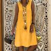Yousheng Lady Summer Dress Sleeveless V Neck A-line Solid Color Knee Length Midi Dress Pullover Vest Type Vacation Beach Dress