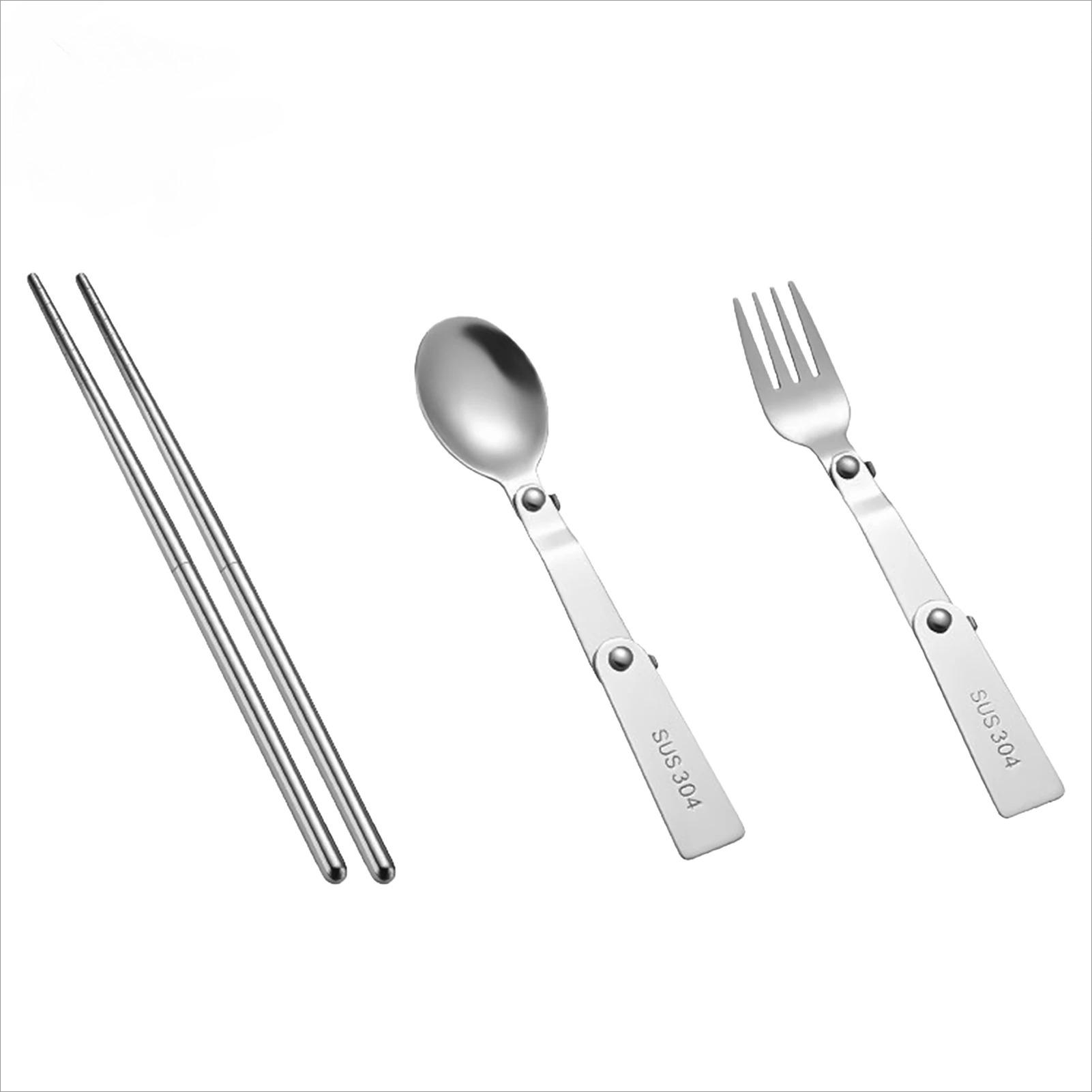 

3pcs/set Outdoor Cutleries Stainless Steel Spoon Fork Chopstick For Camping Travel School Use Portable Folding Metal Tablewares