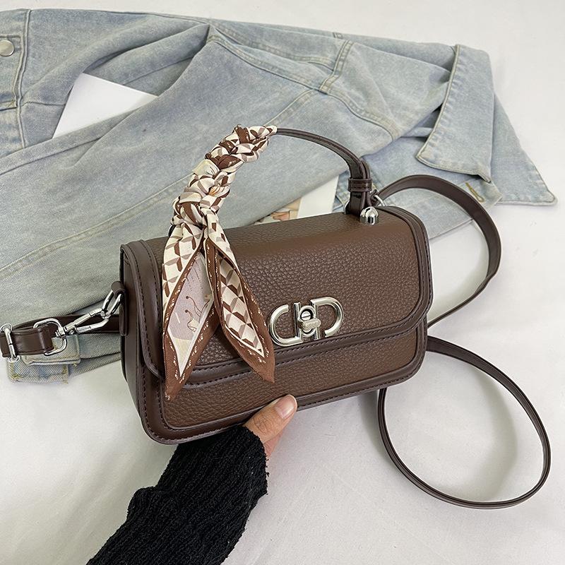 Winter niche design silk scarf contrasting color small square bag versatile portable shoulder messenger women's bag