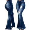 Sexy and Versatile Fashion Slim Fit Ripped Denim Flared Pants for European and American Ladies