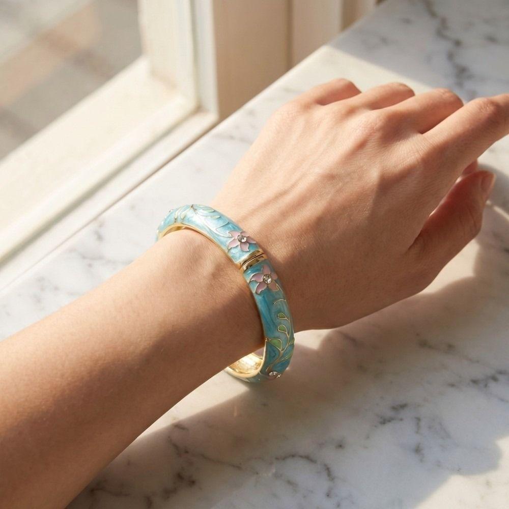 Traditional Vintage Cloisonne Bangle Colorful Women's Hand Bracelet Flower Crystal Bangle Girls