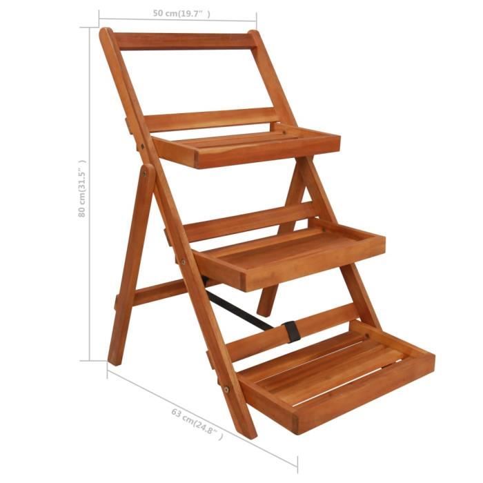 VidaXL Support de jardinière à 3 niveaux 50x63x80 cm Acacia solide 43994