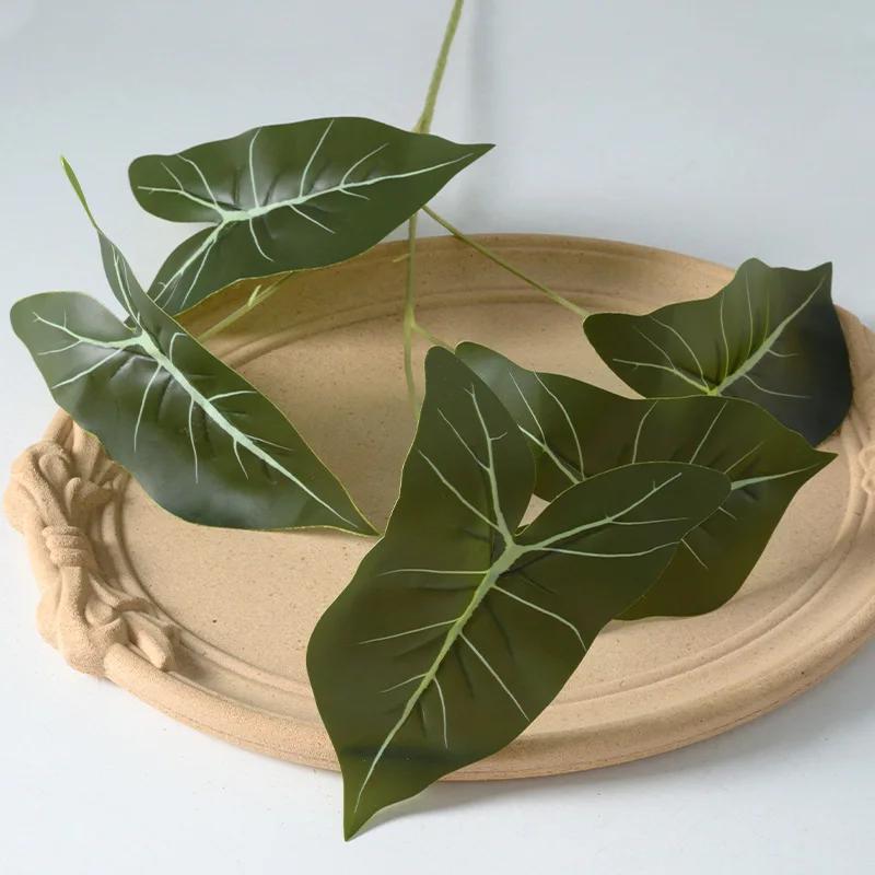 50cm Artificial Plants Film 5 Forks Colorful Taro Leaves Table Decorative Simulation Green Plant Leaf Wedding Decoration Floral