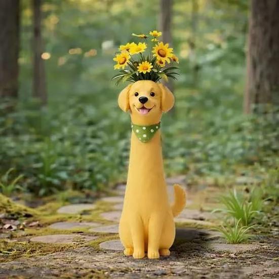 Handcrafted Quirky Dog Vase Whimsical Slim Puppy Sculpture Dog Flower Vase Decorative Vase for Desk Shelf