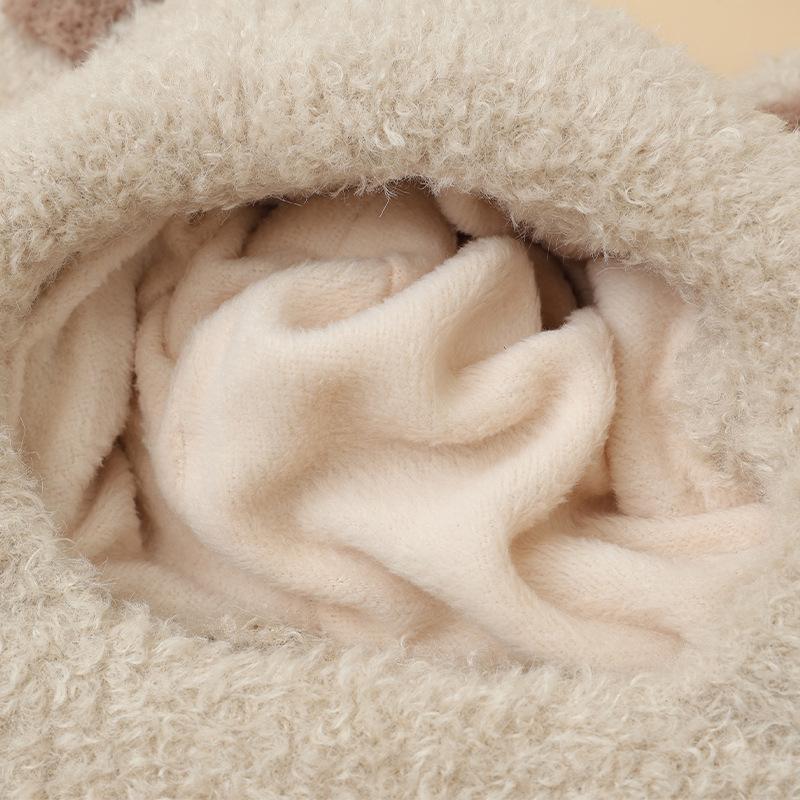 Hat for Women In Autumn and Winter Outdoor Cold Protection Scarf Warmth  Integrated Hat Korean Sweet and Cute Little Bear Plush Hat New