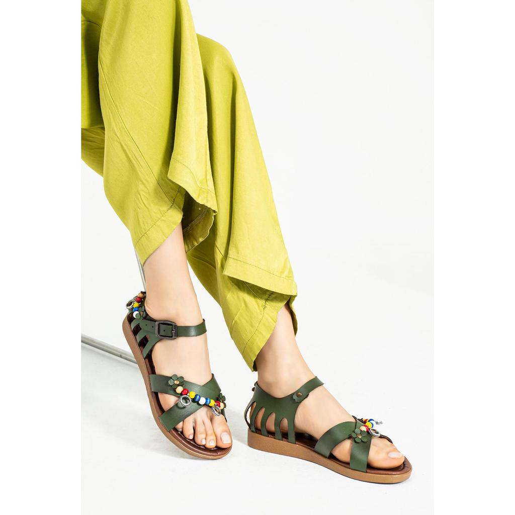 Élégant ethnique perlé accessoirisé croix bande cheville boucle Bodrum femmes sandales 51-195-23