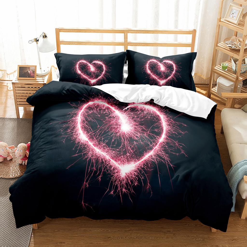 Love Heart Duvet Cover Set Romantic Polyester Comforter Cover Twin Full Size For Couple Girlfriend Bedroom Decor Bedding Set