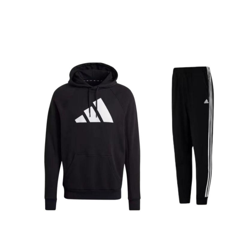 

Adidas Retro Sports Striped Hooded Sweatshirt And Cuffed Sweatpants Set Unisex Sweatshirt And Pants Set Black H46105+GM6458 M