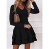 JPNTKY Fashion Summer Spring Solid Color Print Long Sleeve V-Neck  Casual Dresses