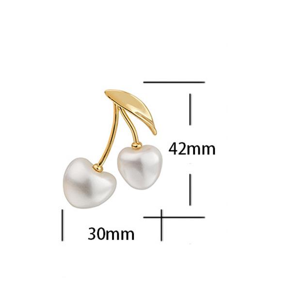 2026 French Romantic Cherry Pearl Stud Earrings - Elegant Gold Plated Heart Pearl Drop Earrings for Women Sweet Jewelry