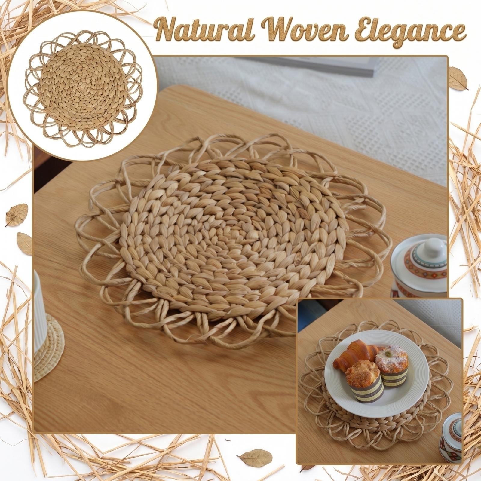 

Round Simple Woven Table Placemat Natural Fiber Coaster Heat Resistant Non Slip Durable Dining Mat for Home Kitchen Use One Size