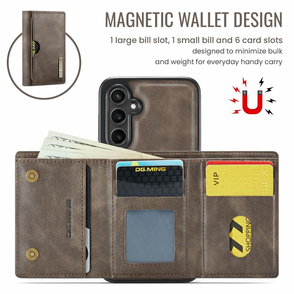 DG.MING M6 Series For Samsung Galaxy S25 FE Case Magnetic Wallet PU + PC + TPU Phone Cover