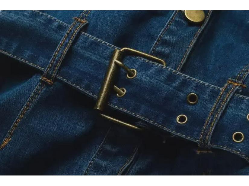 2017 Autumn European & American Slim Fit Lapel Mid-Length Denim Dress