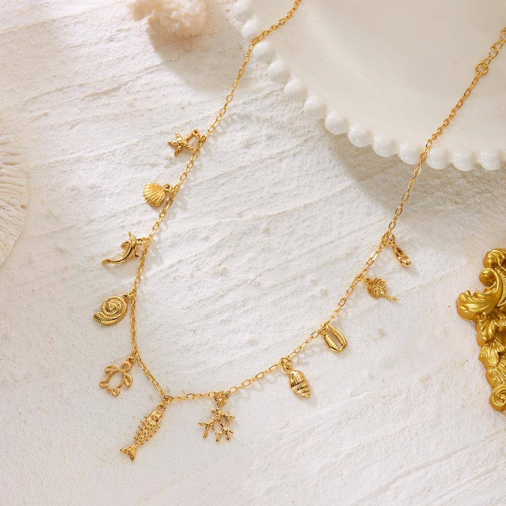 Collana Pendente Stella Marina Conchiglia Conchiglia Zircone Boho per Donna Cavalluccio Marino Granchio Perla Catena Metallica Choker Gioielli per Festa in Spiaggia Estiva