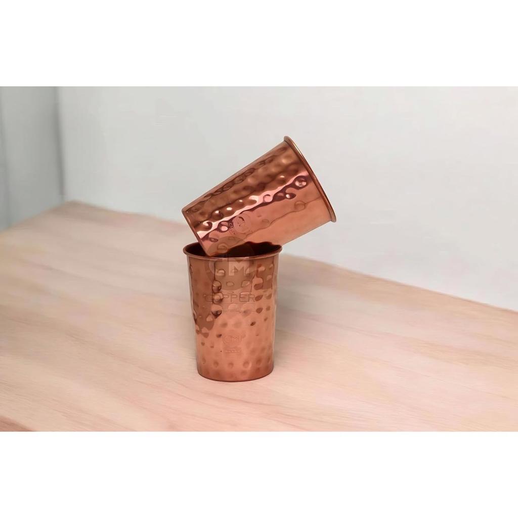 Pure Copper Glass Tumbler Food Grade Copper Ayurvedic Health Benefits Handmade Drinkware for Water Juice and Detox Drinks (Set of 2)