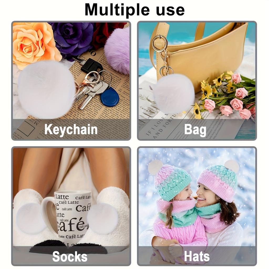 12pcs Extra Large White Faux Fur Pom Poms with Elastic Loop - 2.36 Inch Fluffy Bobble Balls for Crafts, Sewing, Knitting, Hats