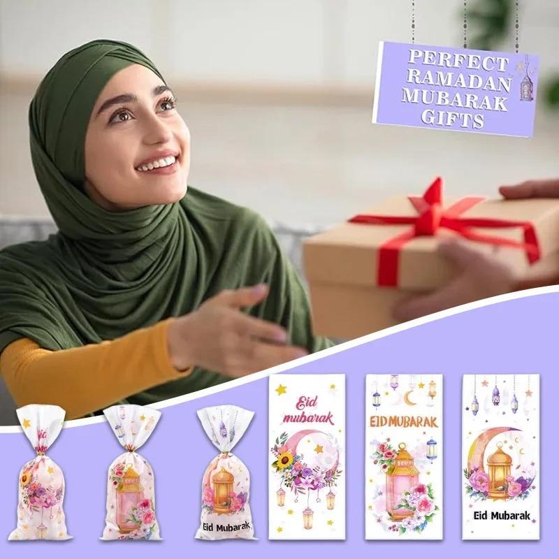 50-500PCS Ramadan Holiday Flat Pouch Set 3 in 1 Flower Crescent Pattern Eid Mubarak Candy Favor Party Gift Bag