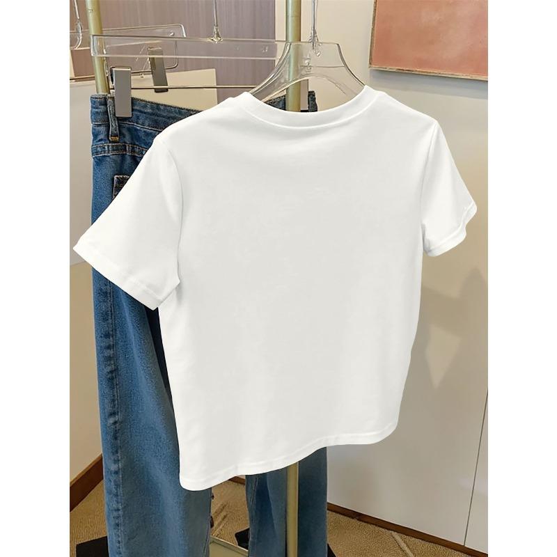 Damski T-shirt Casual Wzór Panterka Serduszka Okrągły Dekolt Krótki Rękaw Lekki Oddychający Można Prać w Pralce Komfort na Cały Rok Wszechstronny