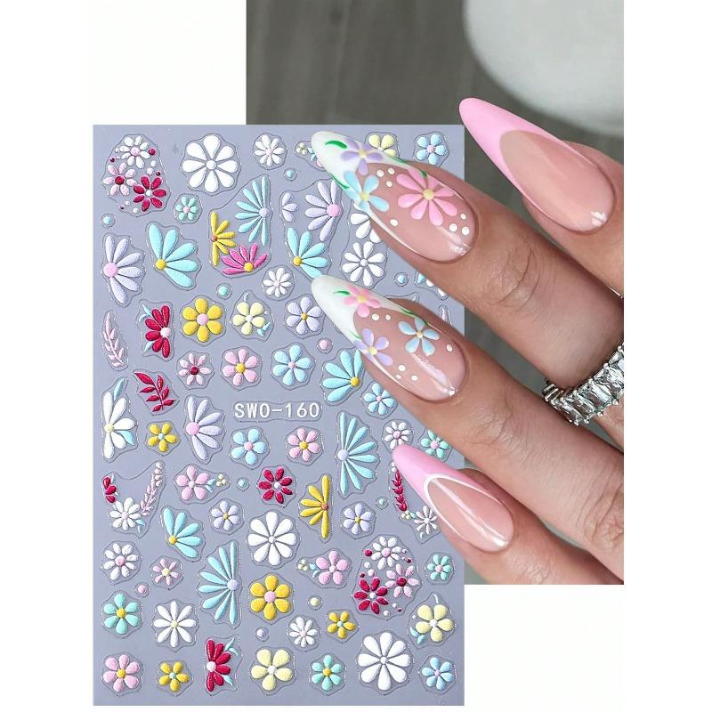 5D Elegant Daisy Petal Nail Stickers Spring Summer Colorful Flower Floral Leaves Nail Decals DIY Self-Adhesive Manicure Slider Nail Decoration