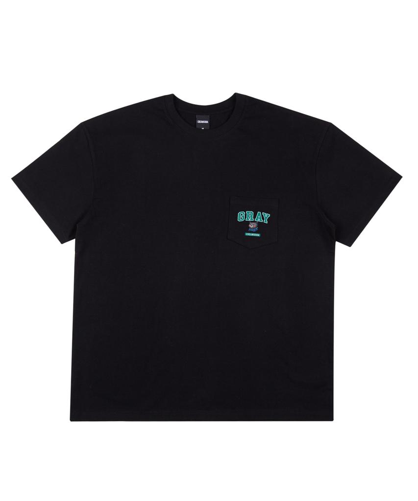 CREAM SODA LAB Gray Logo Oversized Heavyweight Pocket Short Sleeve Tee Black