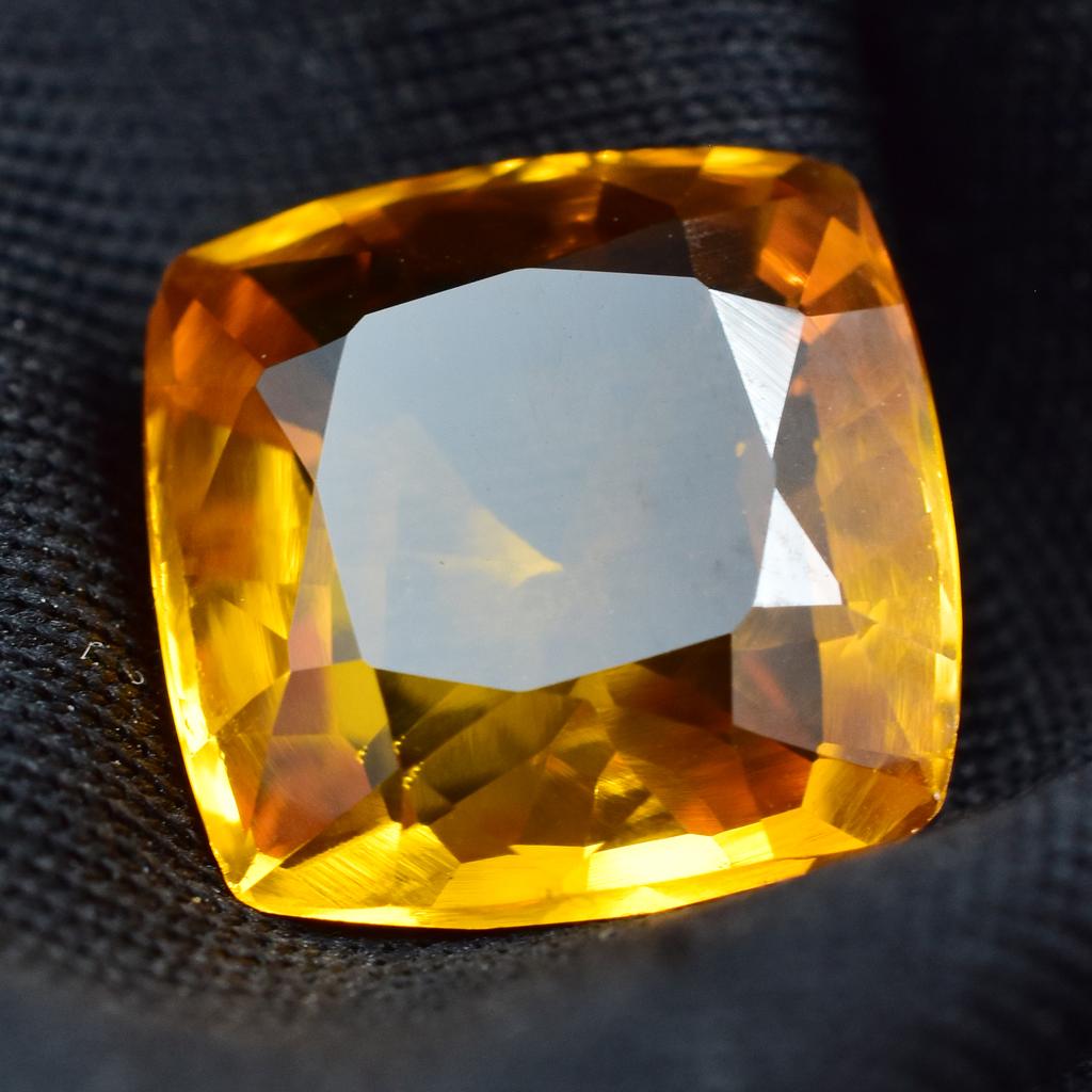 Natural 7.45 Carat Yellow Sapphire CERTIFIED Square Cushion Cut Loose Gemstone