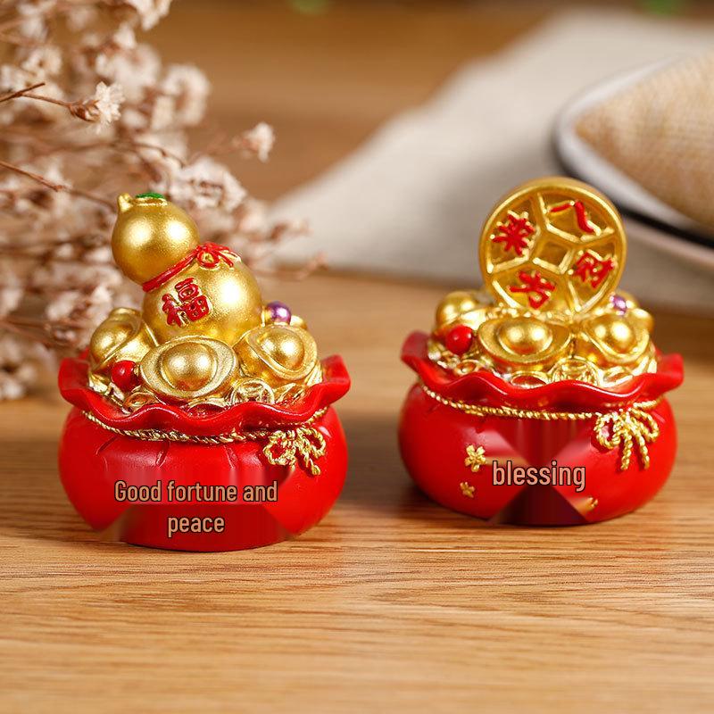 

Good Luck Treasure Pot Money Bag Resin Figurine - Cute New Year Mascot Decoration